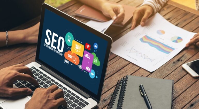 SEO search engine optimization for modish e-commerce and online retail business showing  on computer screen